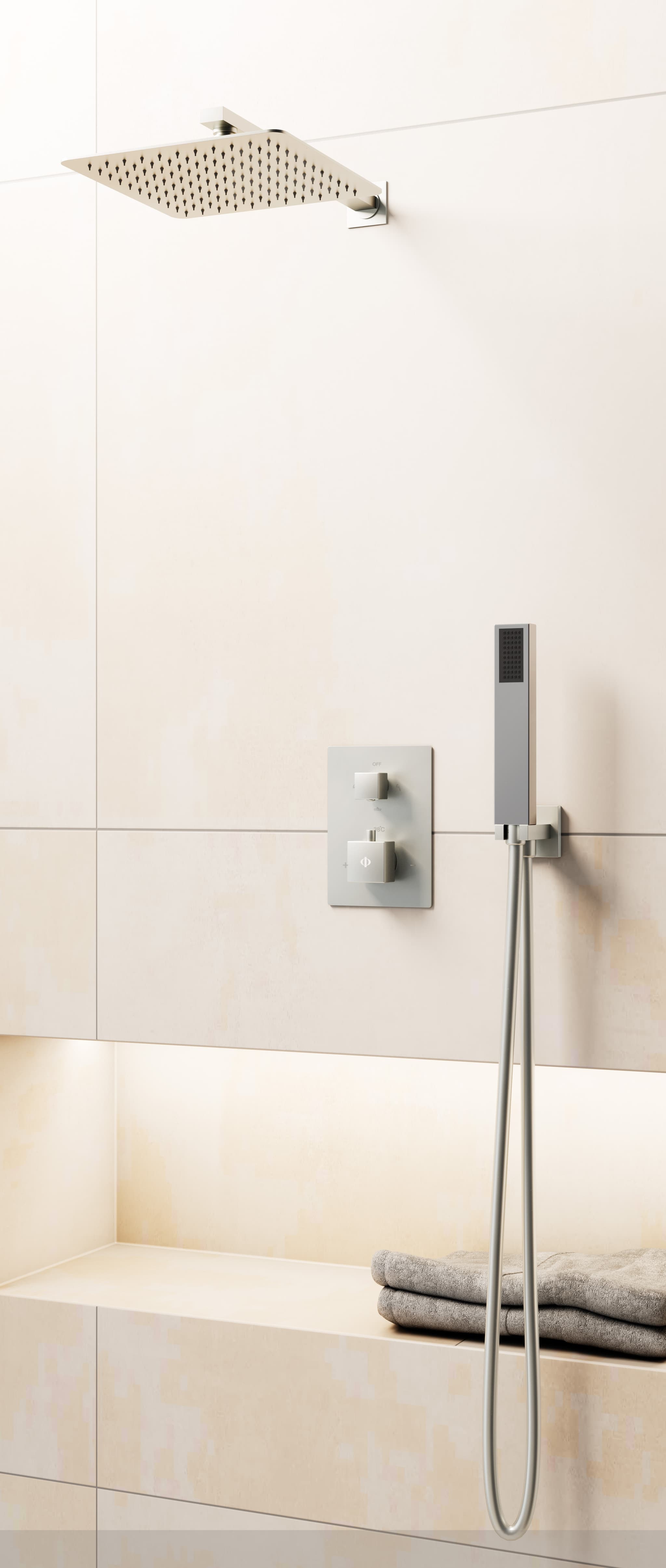 Conjunto de ducha empotrado termostático Orion níquel con rociador de pared C3084NK-P