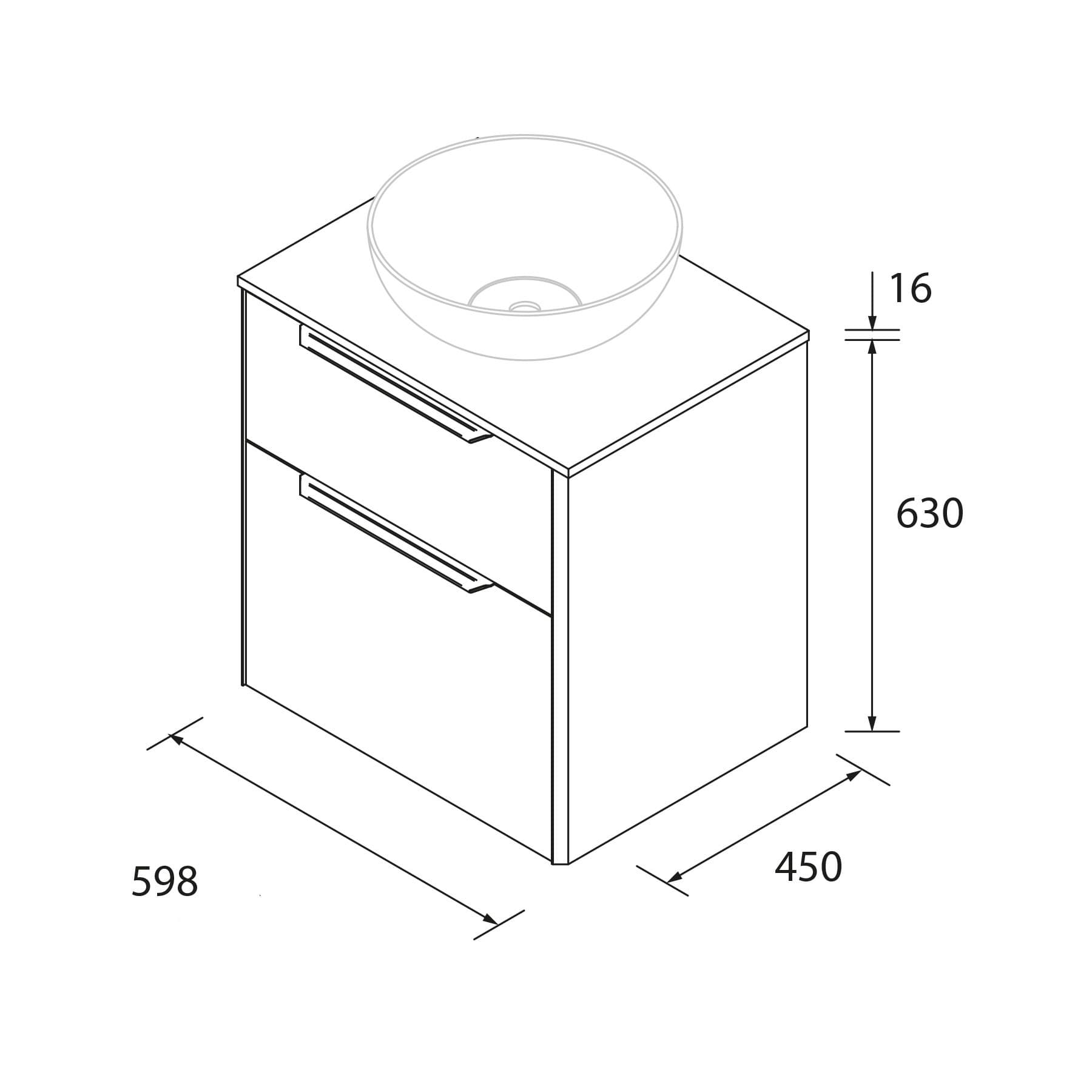 Mueble de baño suspendido LUVA de Salgar con encimera y lavabo sobreponer 60-80-100
