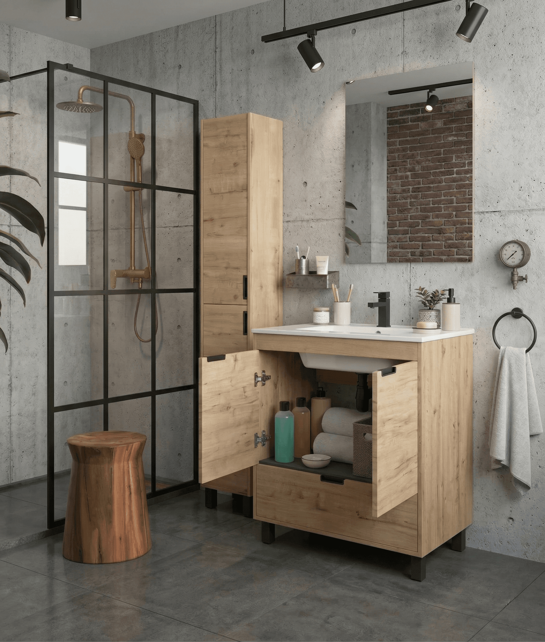 SALGAR CONTESSA Mueble de baño a suelo con lavabo 60 cm roble