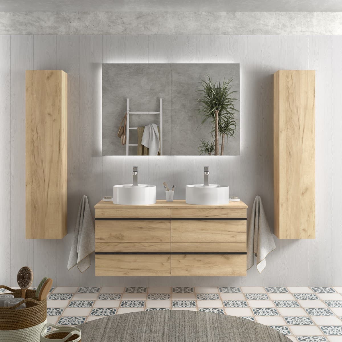 Mueble de baño suspendido BORN Top de Salgar con encimera y dos lavabos 120