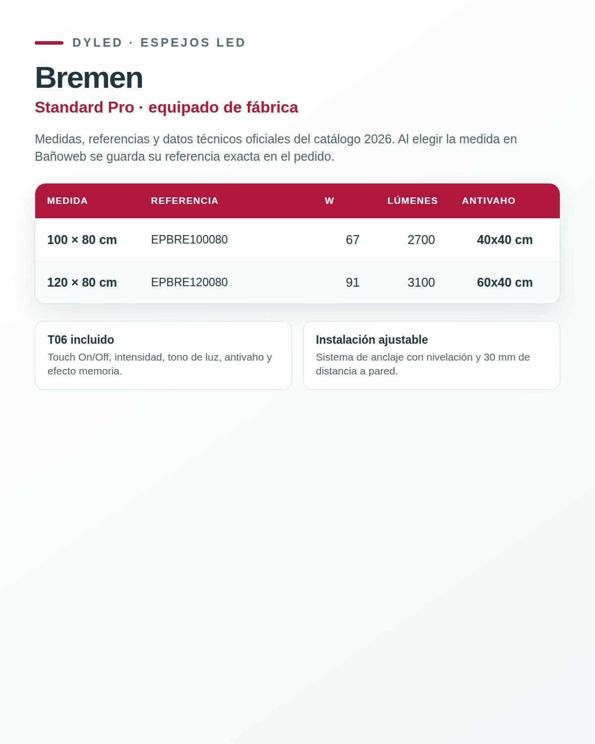 Espejo de baño LED Bremen de DYLED · Standard y Standard Pro