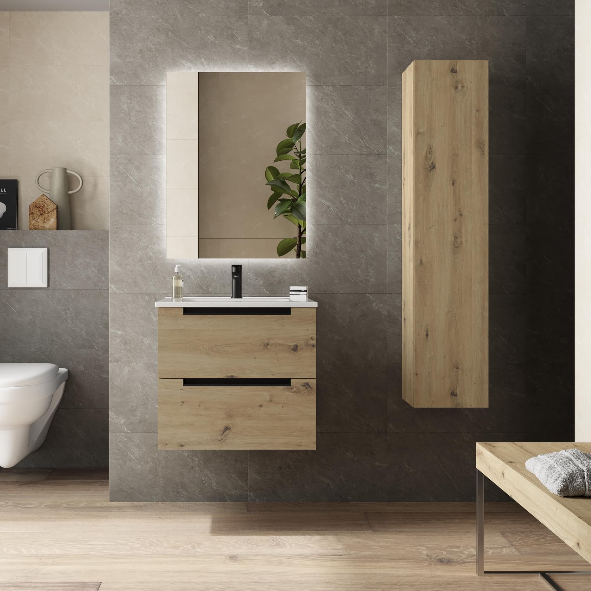 SALGAR LENI Mueble de baño suspendido con lavabo Constanza 60-70-80-100 4 colores - Roble