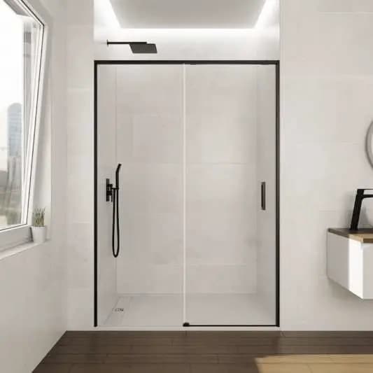 Mampara frontal fijo con puerta corredera TWENTY de GME negro mate