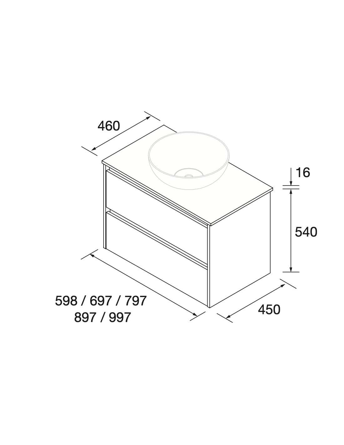 Mueble baño suspendido Noja 2C de Salgar 60-70-80-90-100 TOP