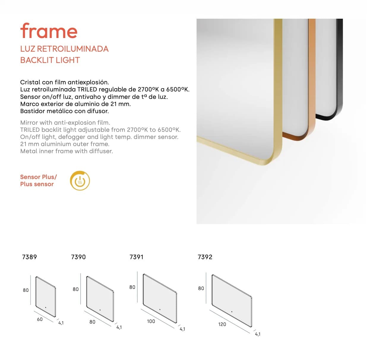 Espejo LED Frame de Manillons Torrent 60-120 cm con marco