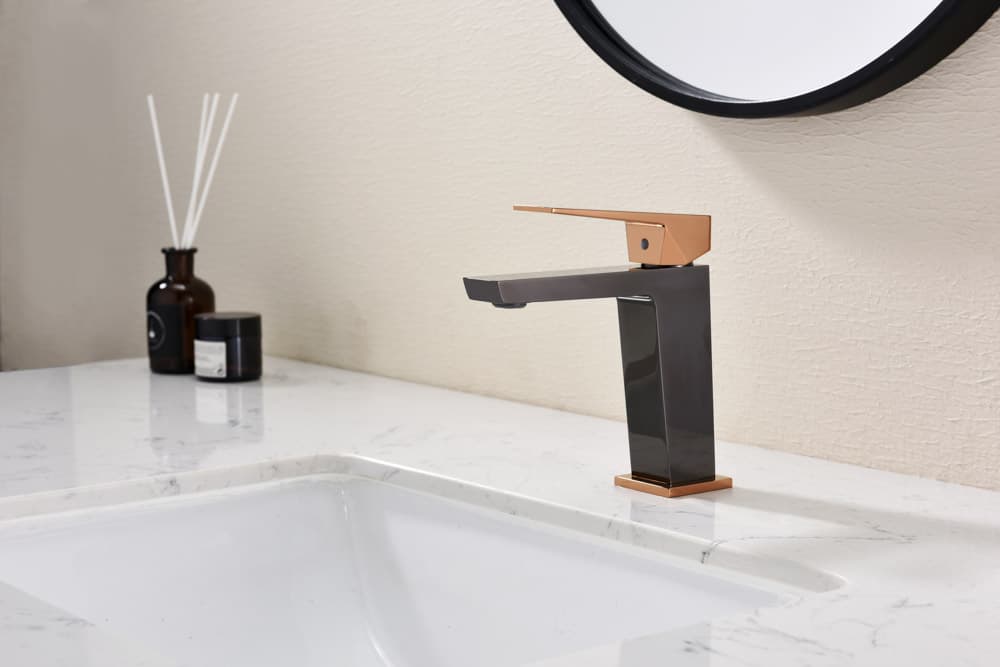 Grifo Monomando de Lavabo INFINITE Negro Cristal / Oro Rosa