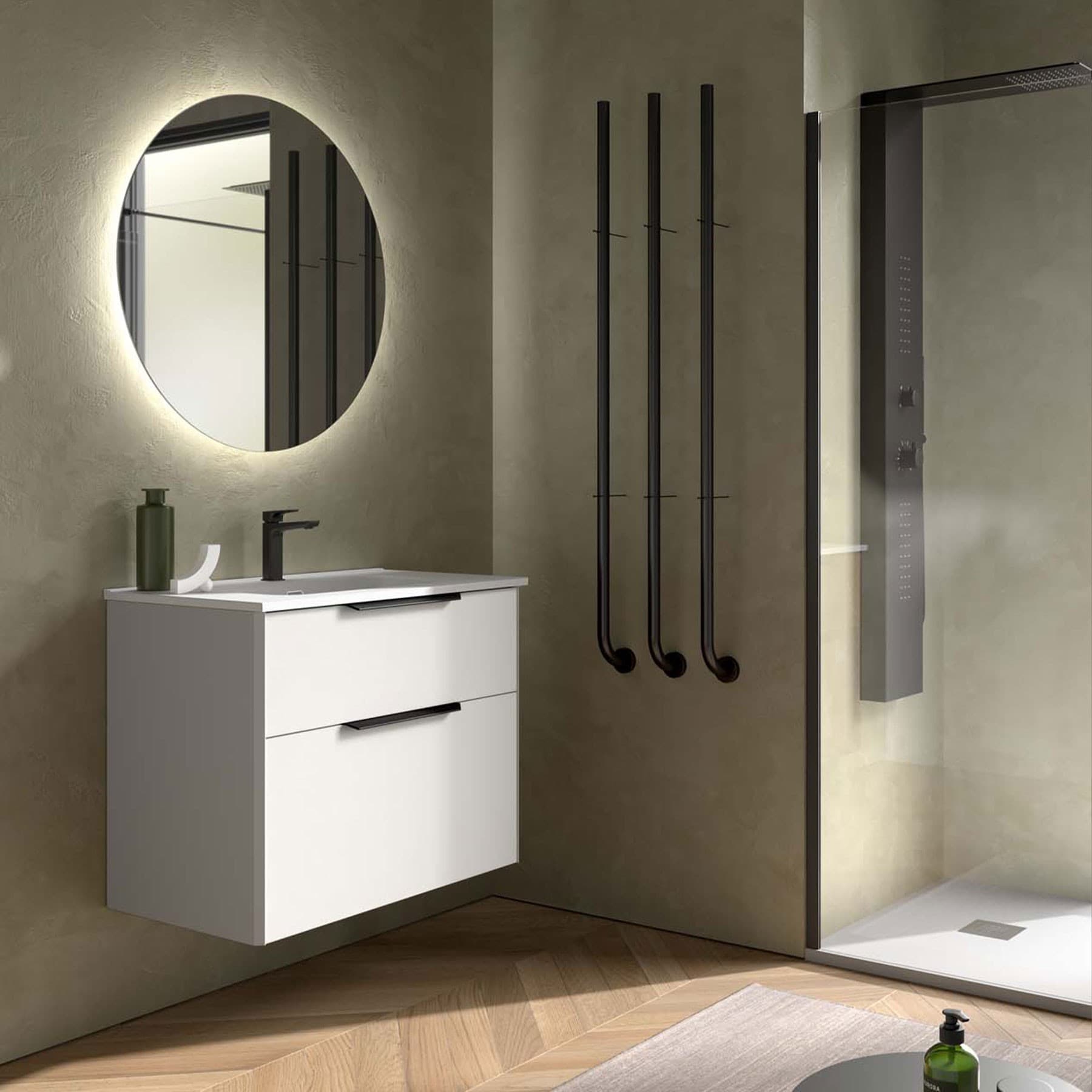 Conjunto de Mueble de baño suspendido LUVA de Salgar con encimera 60-80-100 y espejo premium NORA