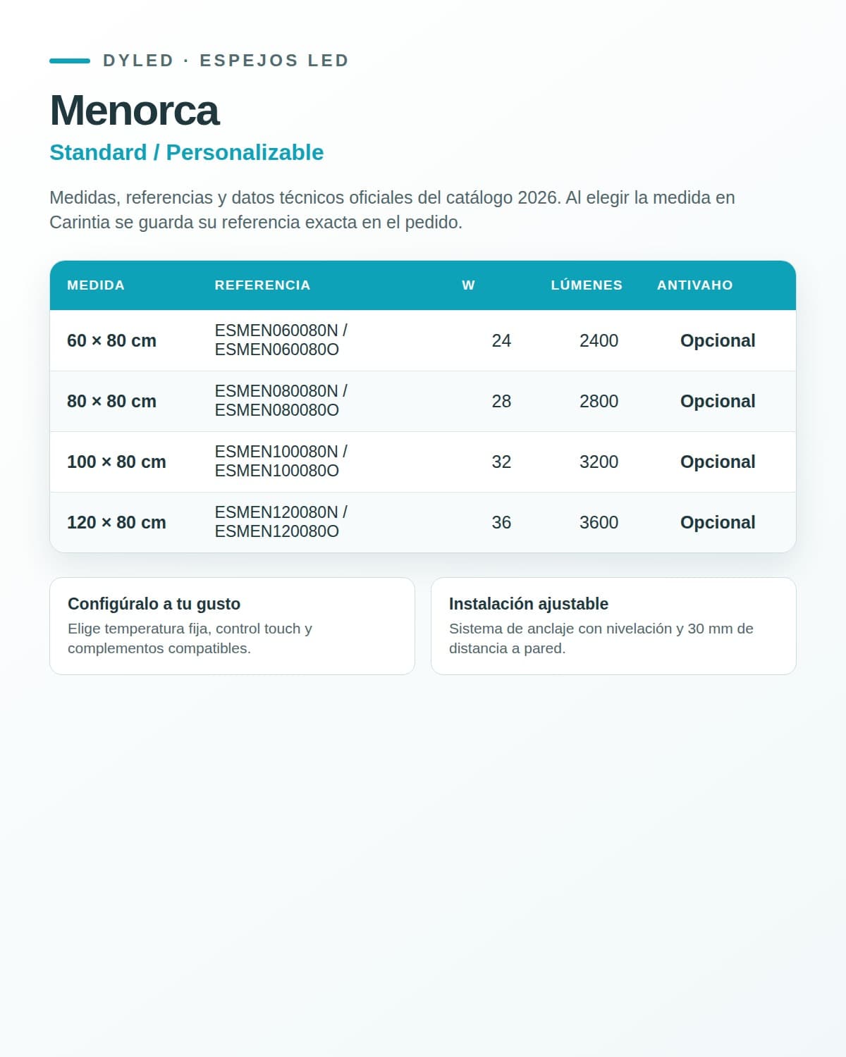 Espejo de baño LED Menorca de DYLED · Standard y Standard Pro