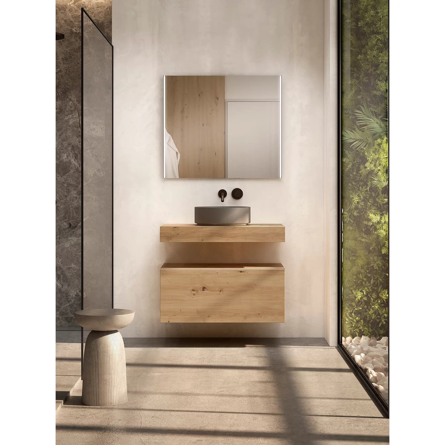 Encimera de baño de 10 cm de altura con cajonera op. Nomad Visobath 60-80-100-120 Pure