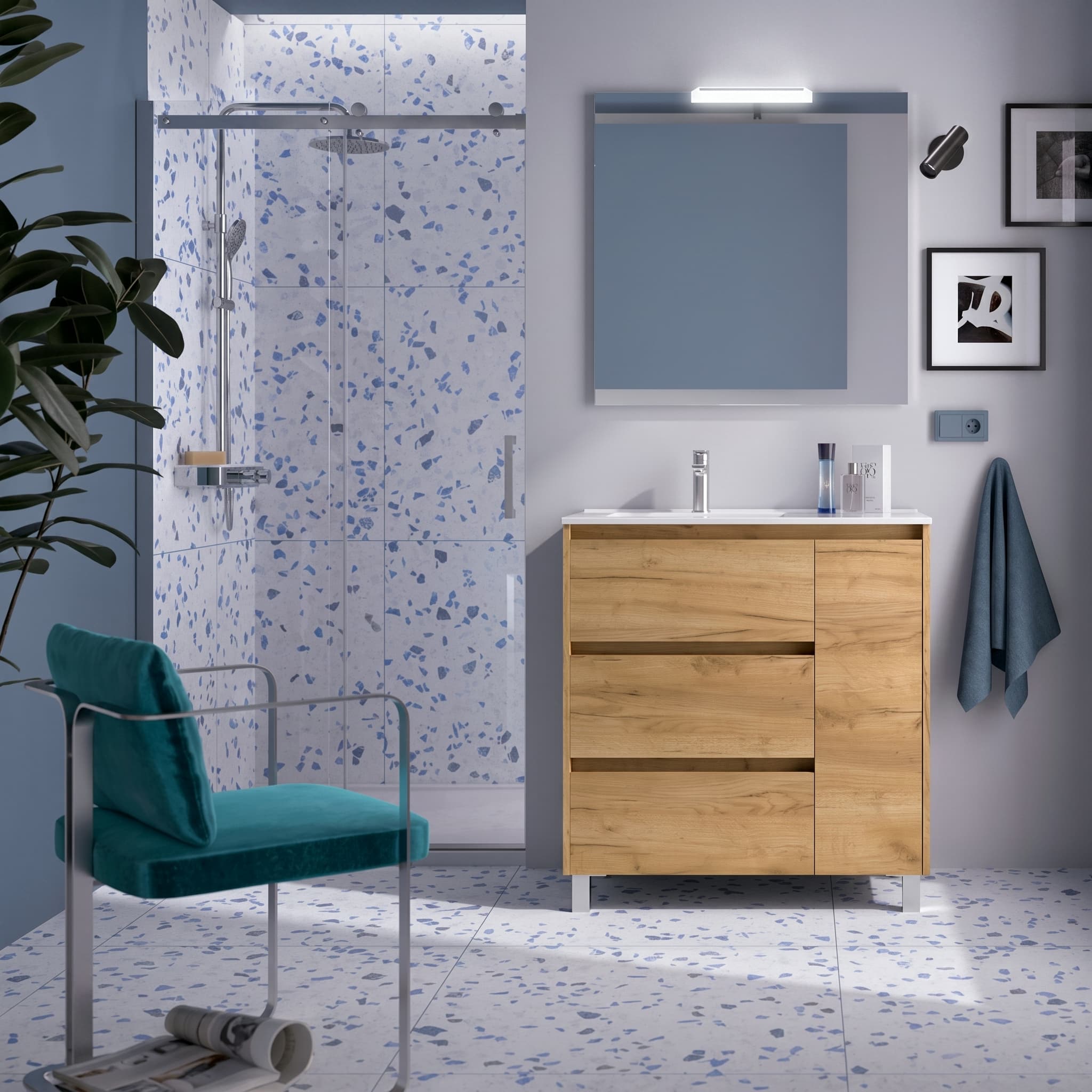 Mueble baño suspendido Noja 1P+3C de Salgar 90