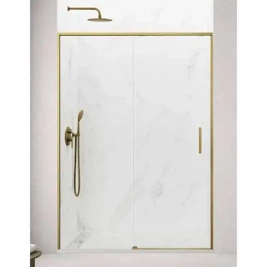 Mampara frontal fijo con puerta corredera TWENTY de GME oro cepillado