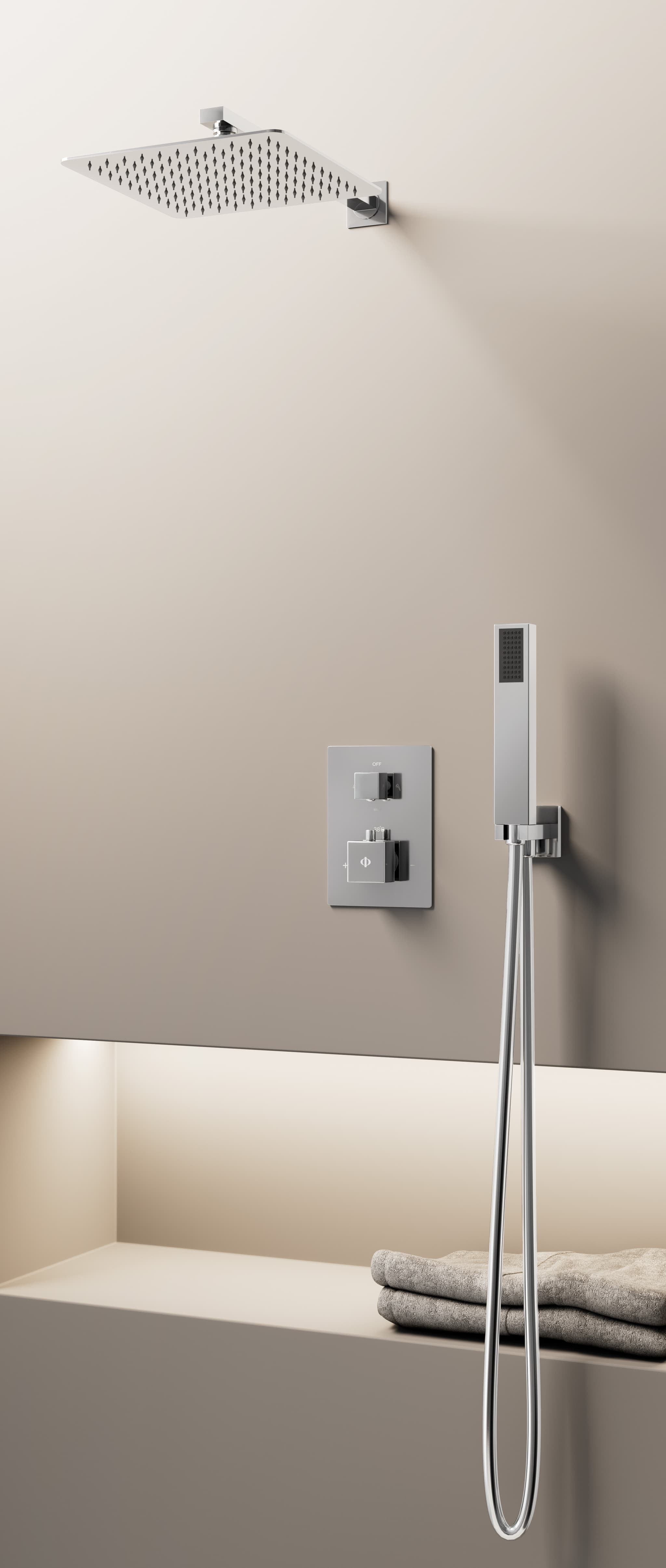 Conjunto de ducha empotrado termostático Orion cromo con rociador de pared C3084-P
