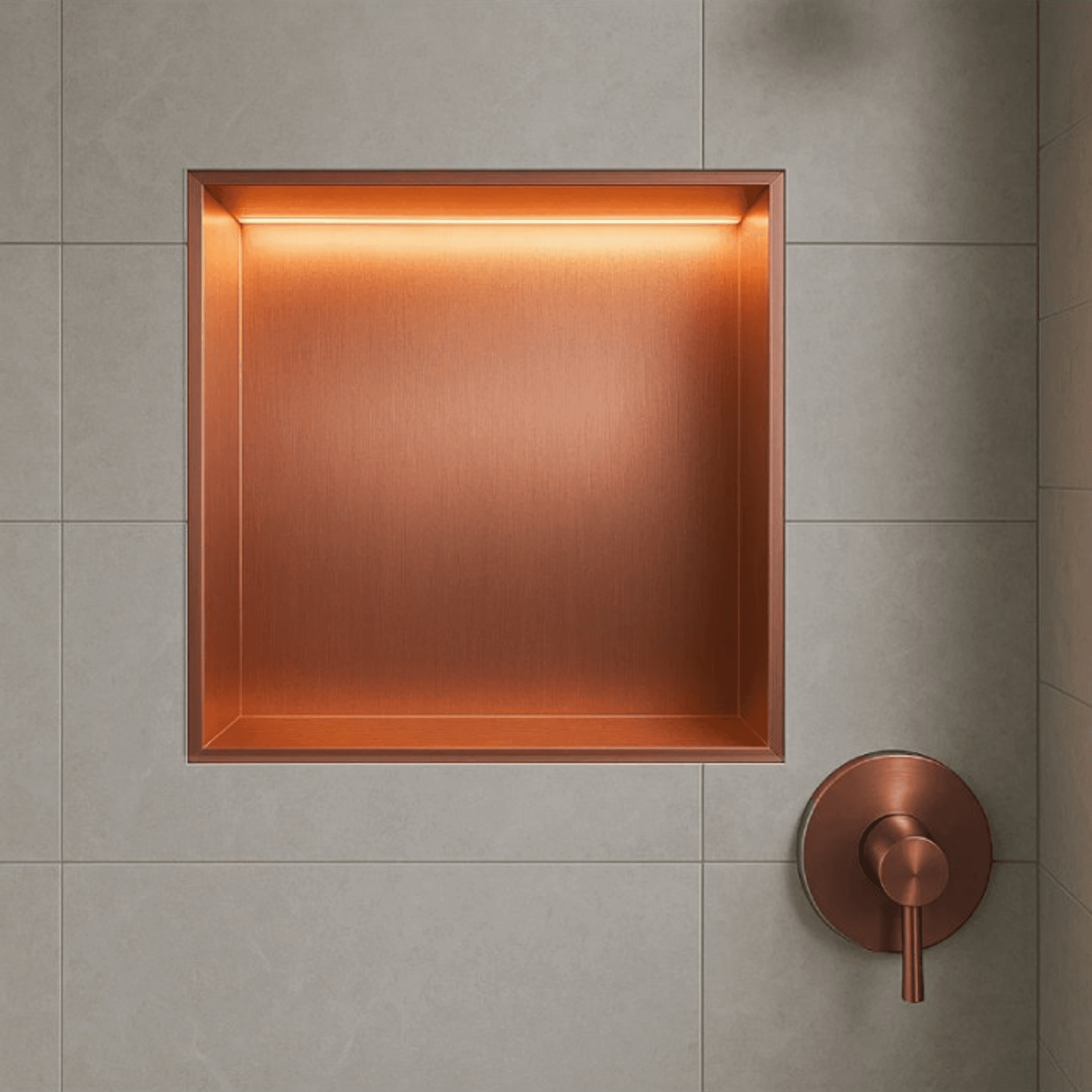 Hornacina para baño cuadrada con luz led Oro rosa cepillado Indic