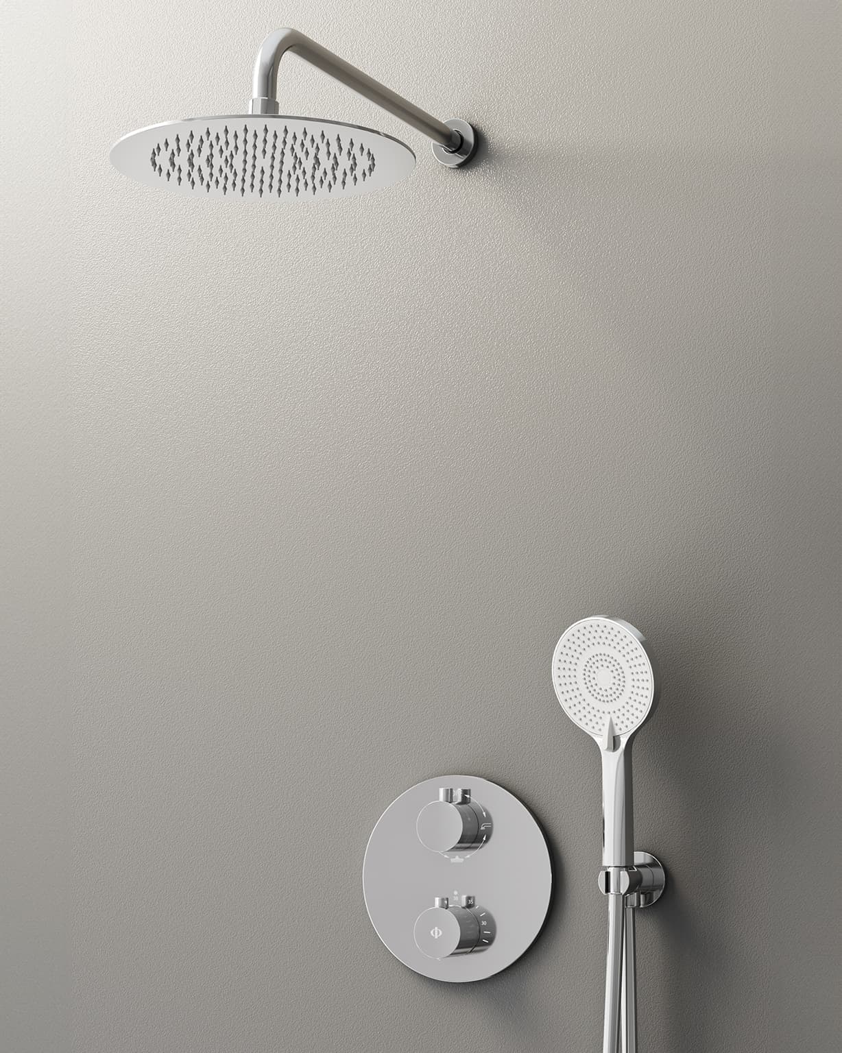 Conjunto de ducha empotrado termostático Round cromo con rociador de pared C3082-P