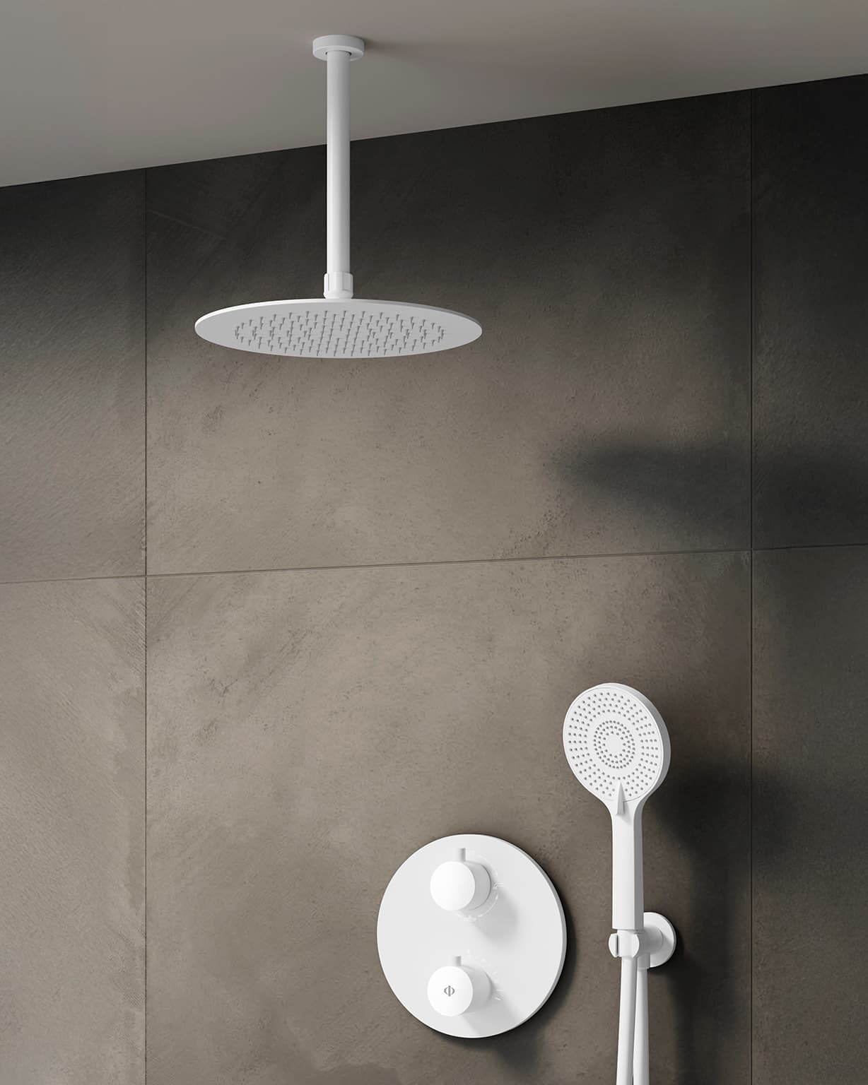 Conjunto de ducha empotrado termostático Round blanco con rociador de techo C3082BL-T