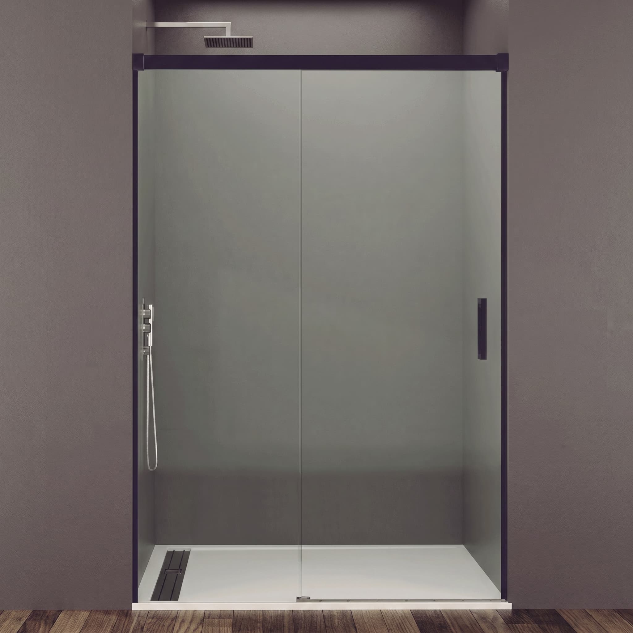 Mampara frontal fijo con puerta corredera BASIC de GME negro