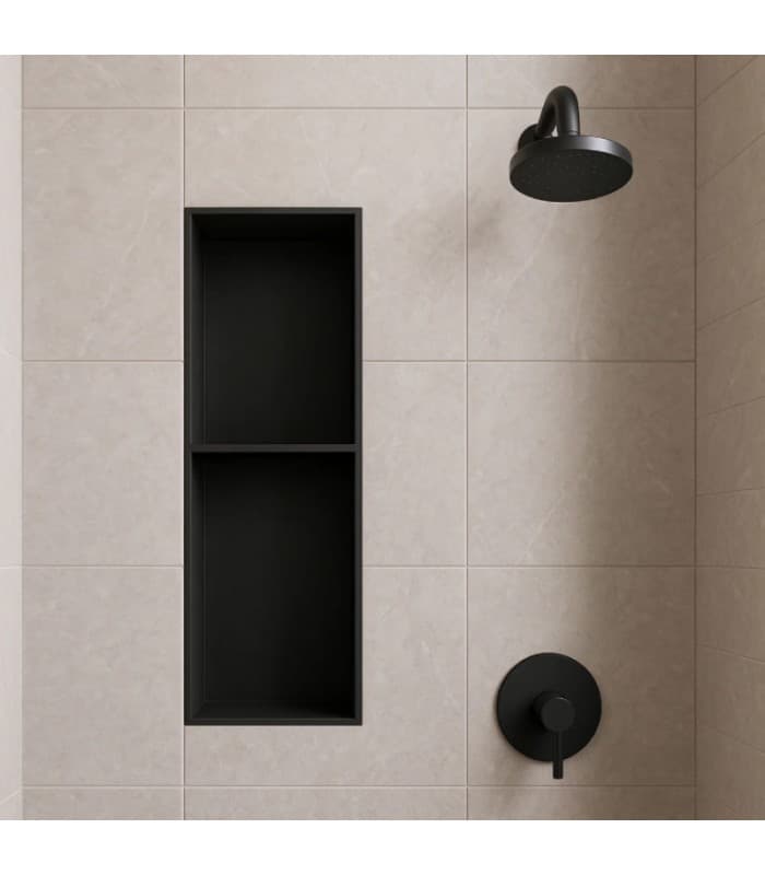 Hornacina para baño vertical con dos estantes Negra Artic