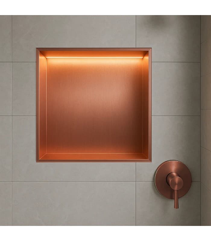 Hornacina para baño cuadrada con luz led Oro rosa cepillado Indic