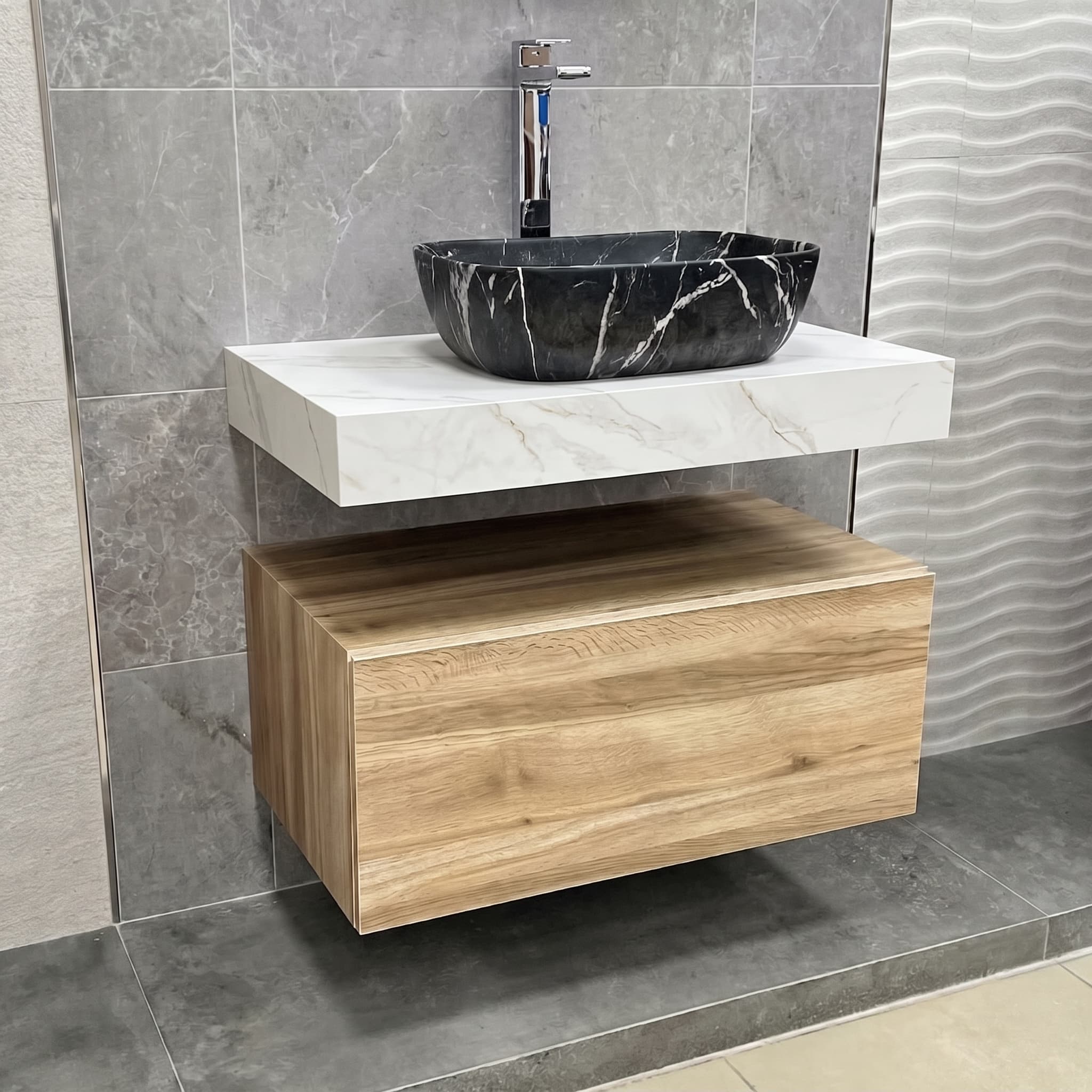 Encimera de baño de 10 cm de altura con cajonera op. Nomad Visobath 60-80-100-120 Pure