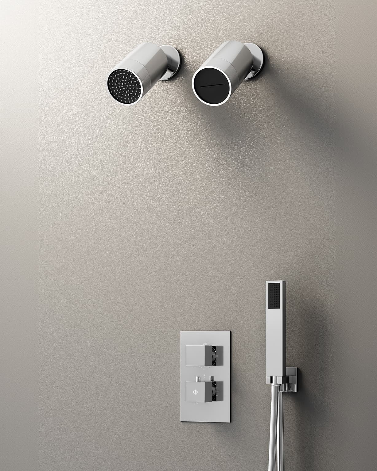 Conjunto de ducha empotrado termostático Orion cromo con doble rociador C3084-M