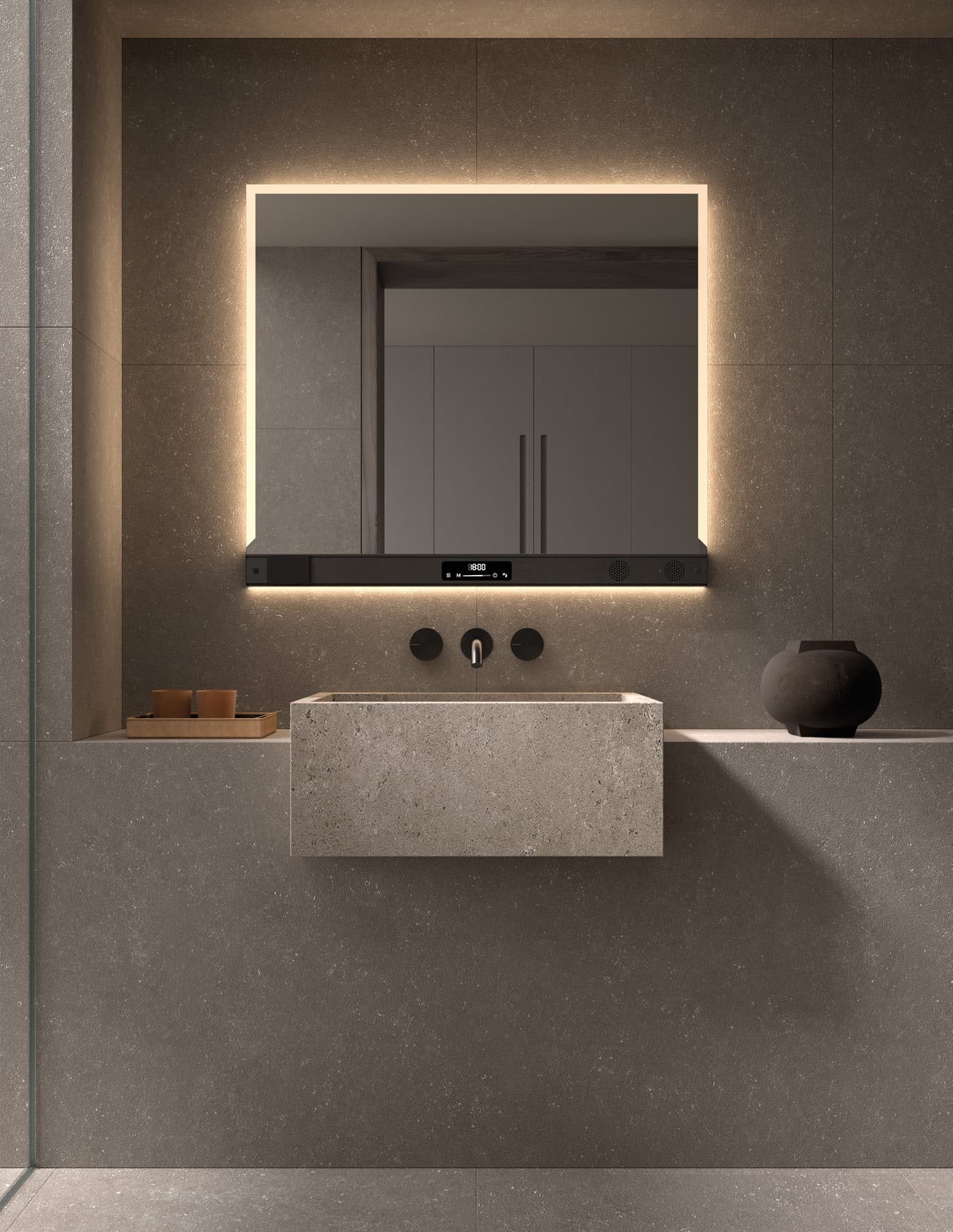 Espejo de baño LED Salzburgo de DYLED con barra multifunción, 60-160 cm