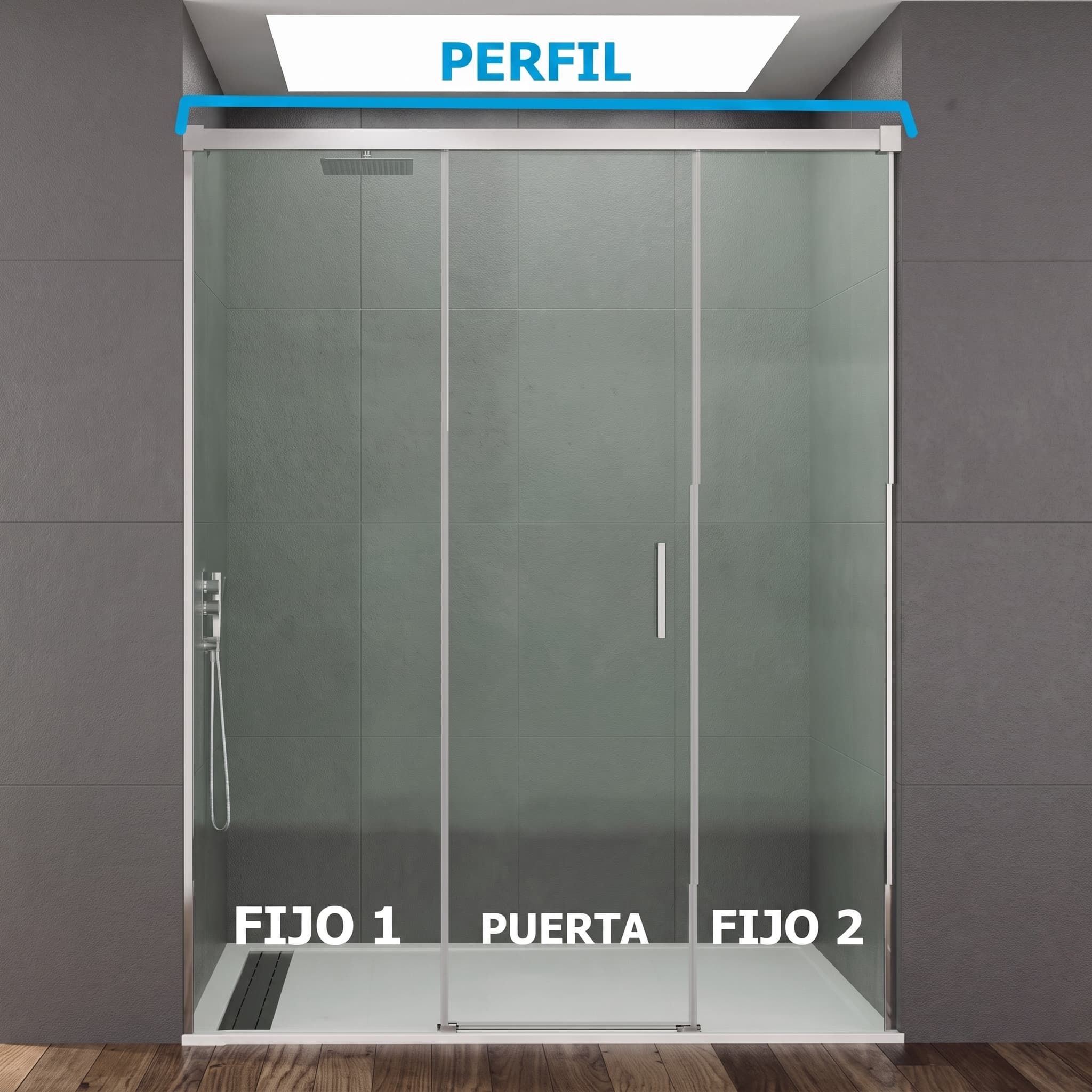 Mampara frontal 2 fijos con puerta corredera BASIC de GME cromo