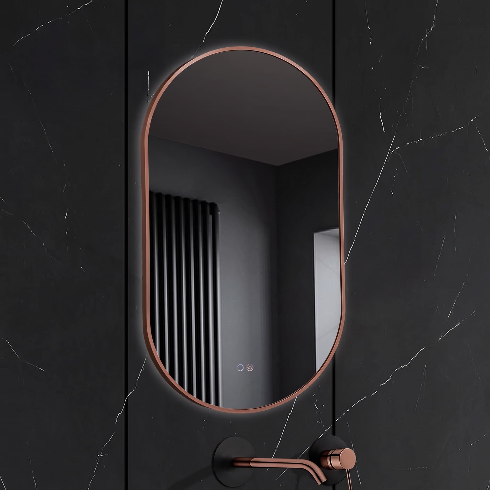 Espejo de baño con luz LED Tokyo Oro rosa cepillado