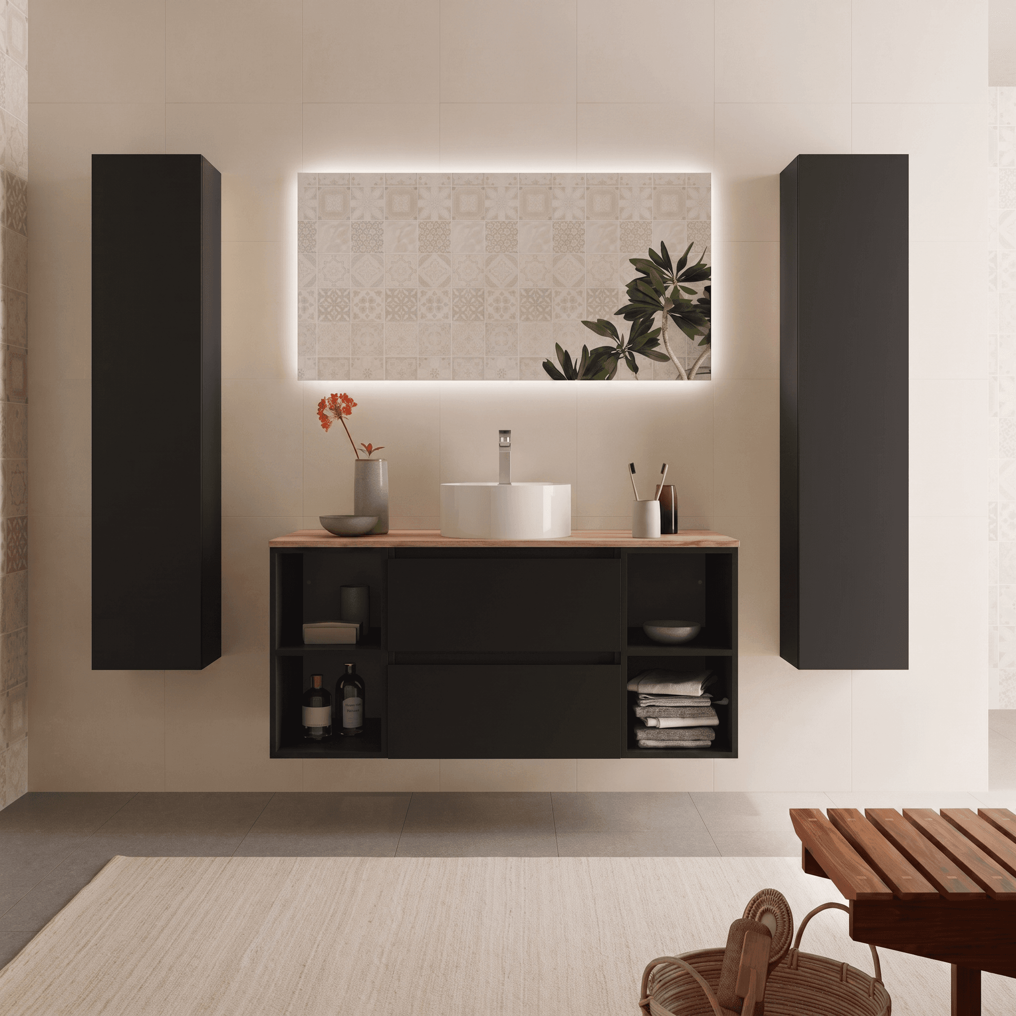 SALGAR BEQUIA Mueble de baño suspendido 120+ Lavabo Lisboa.