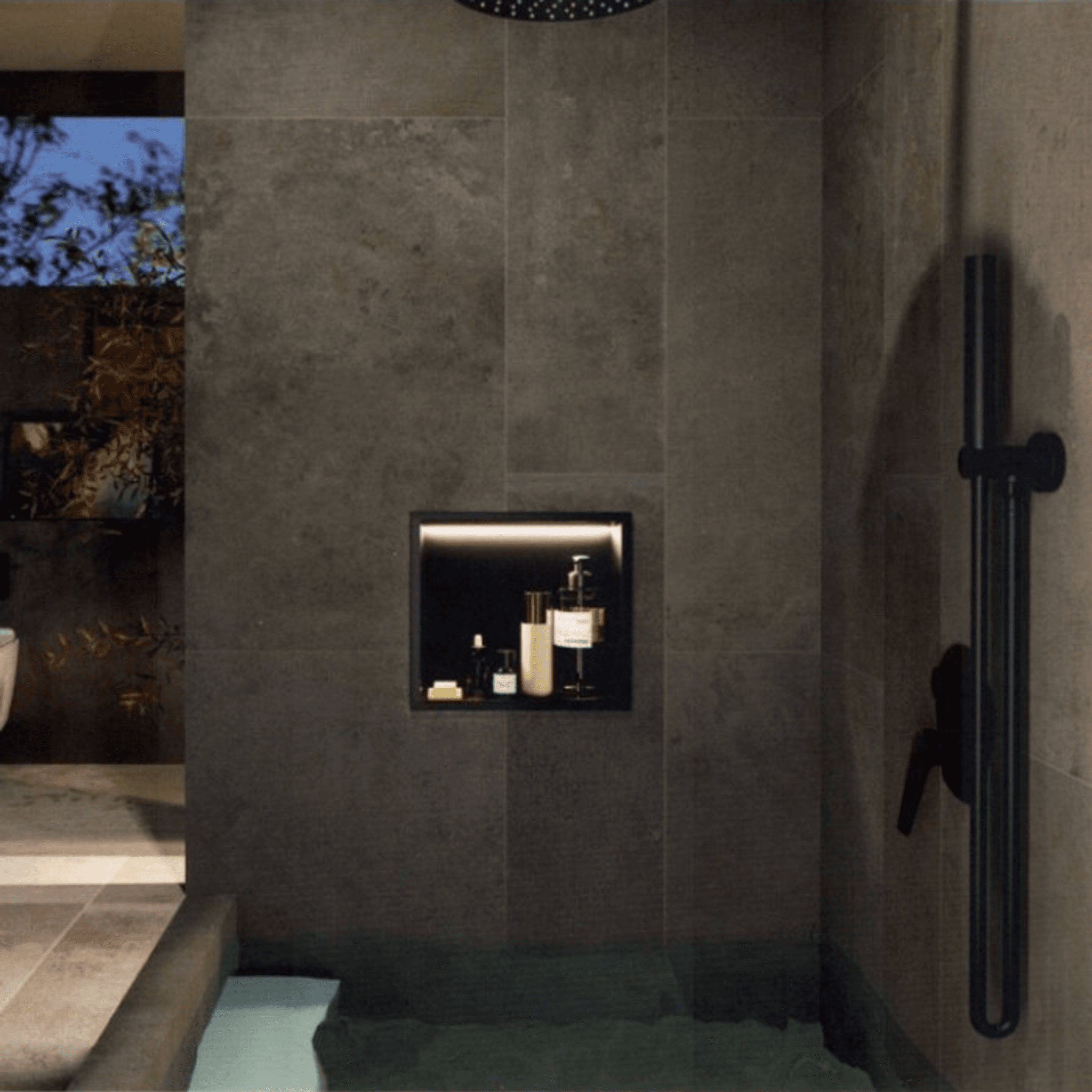 Hornacina para baño cuadrada con luz led Black gun metal Indic
