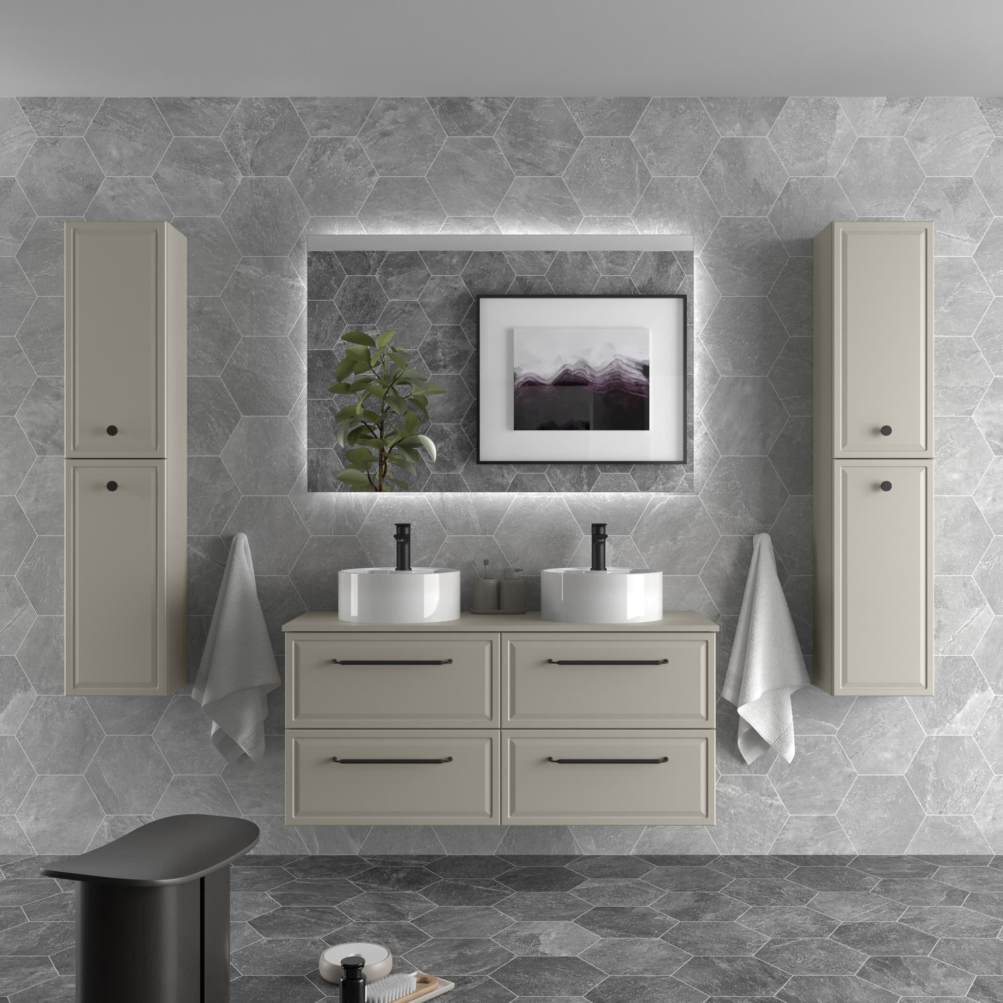 SALGAR RUNA Mueble de baño suspendido con lavabo Lisboa 140 2 pozas 4 colores - Gris mate
