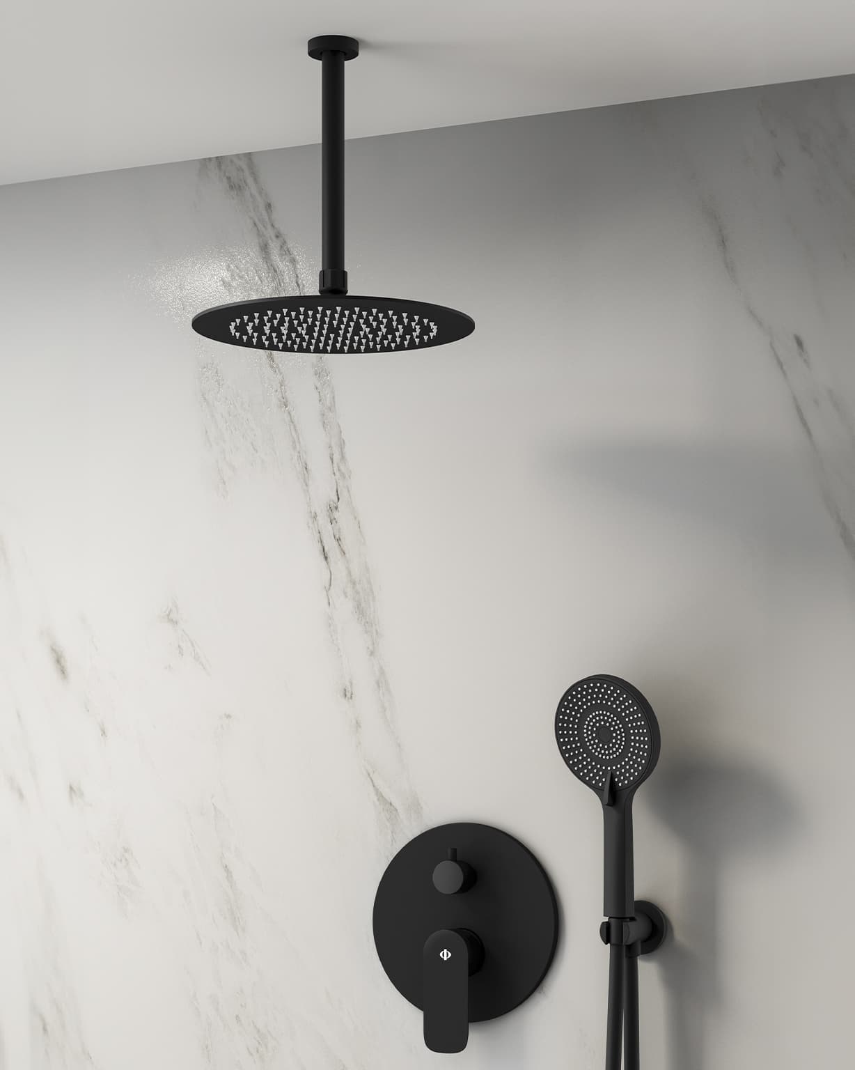 Conjunto de ducha empotrado monomando Cassio negro con rociador de techo C3087CS-T