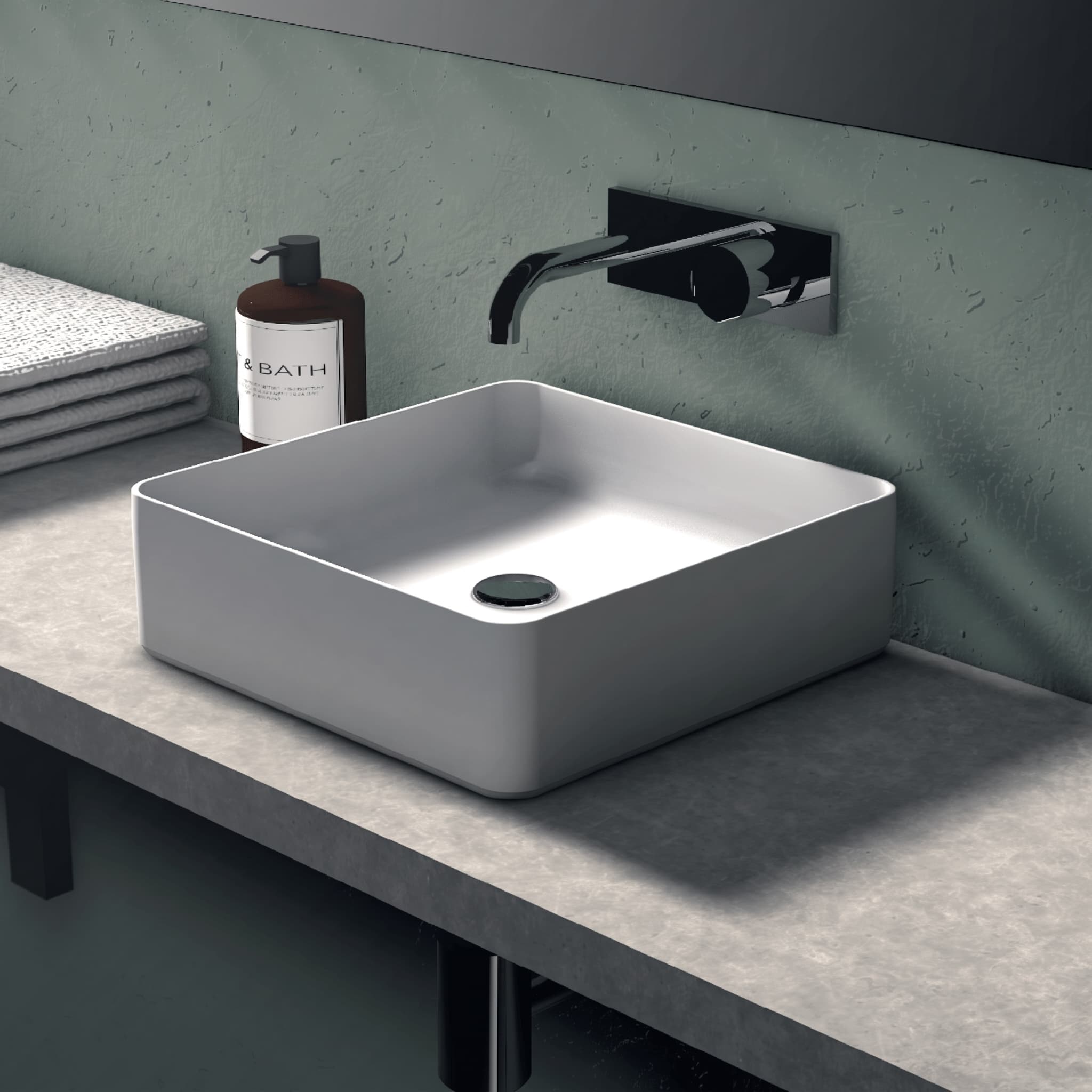 Lavabo de cerámica sobre encimera Satet Blanco Mate Sin Rebosadero 36.5 x 36.5 cm