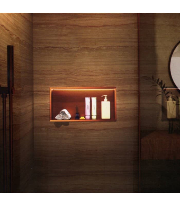 Hornacina para baño horizontal oro rosa cepillado con luz led Oceanic