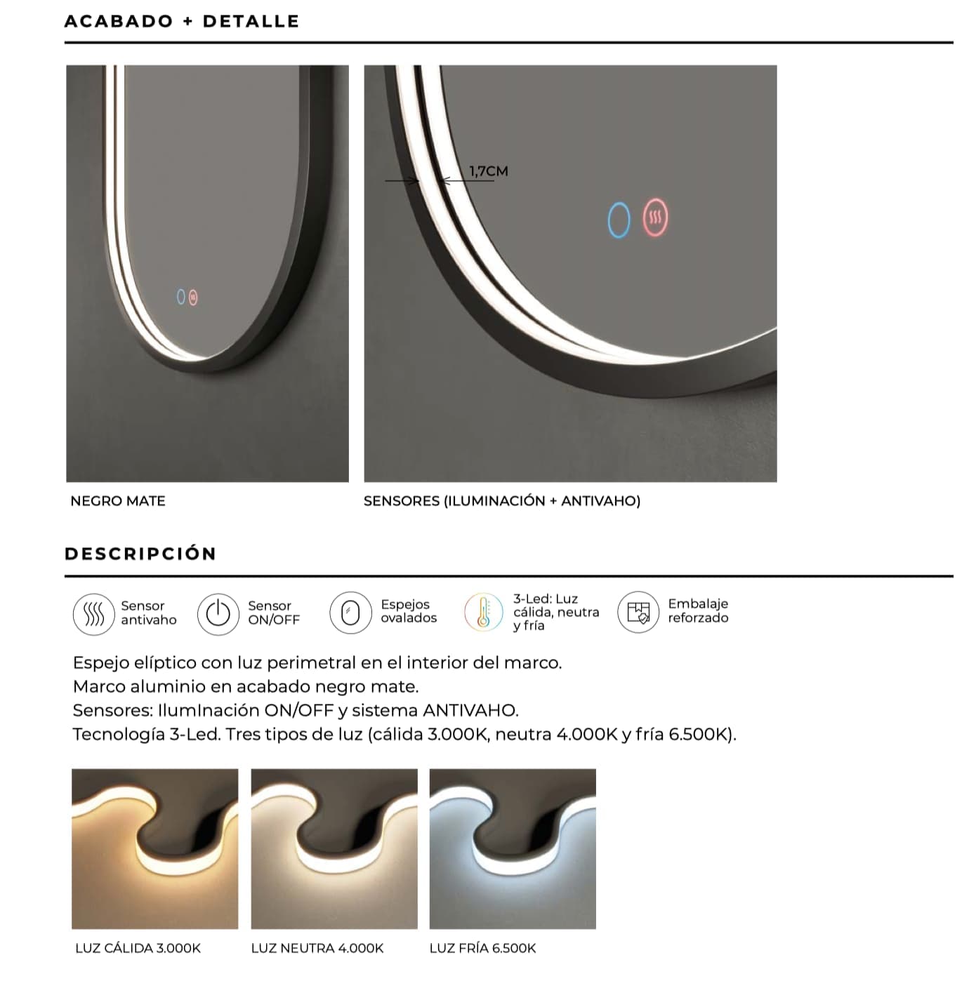 Espejo de baño con luz LED Rio Ledimex