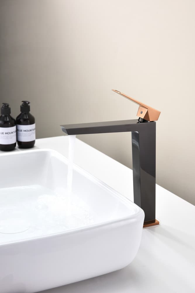 Grifo Monomando de Lavabo Alto INFINITE Negro Cristal / Oro Rosa