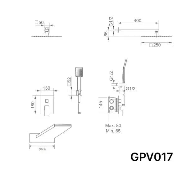Empotrado  de ducha termostatico JAVA cromo / GPV017 Roc. 20×20