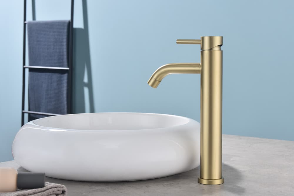 Grifo Monomando de Lavabo Alto ROCK Oro Cepillado
