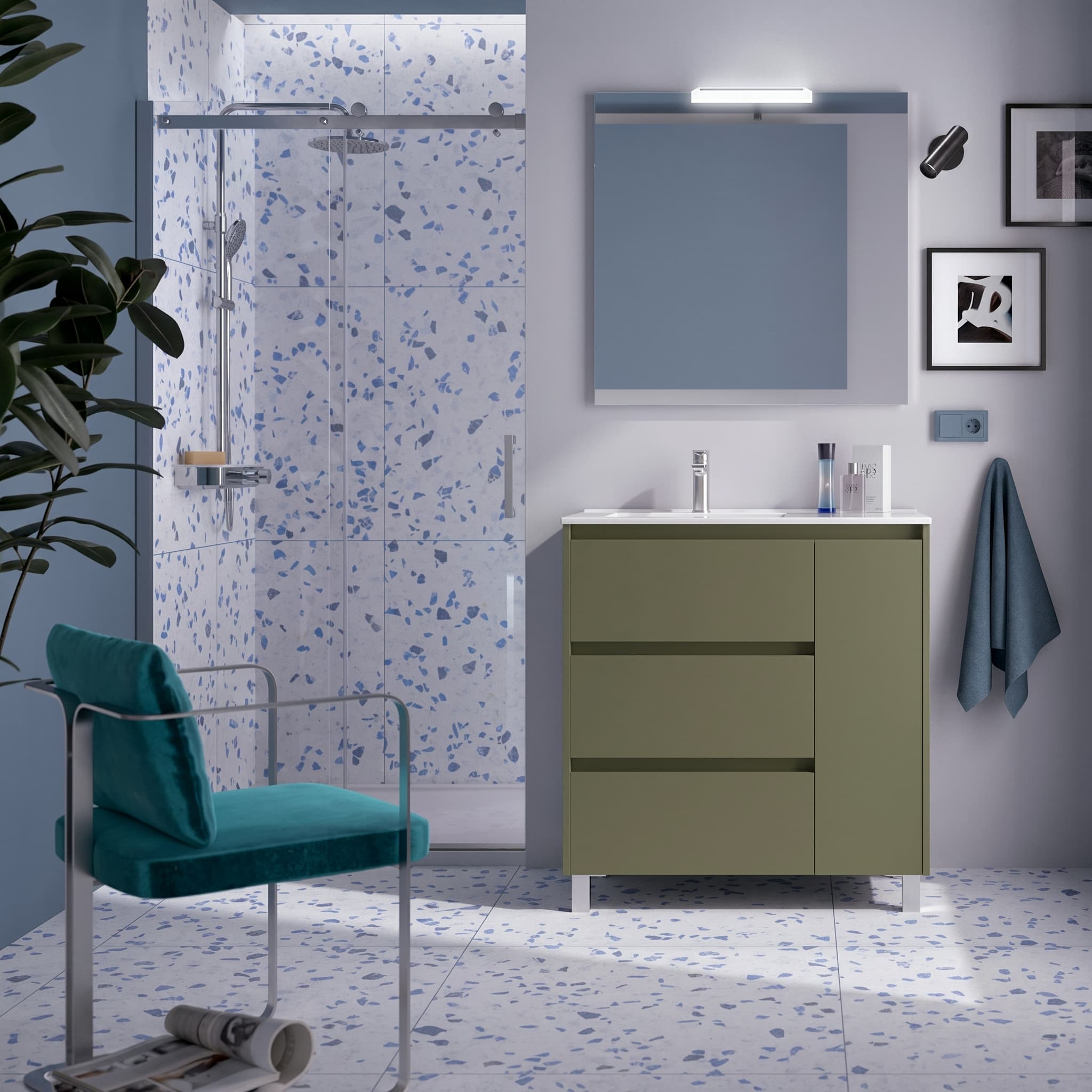 Mueble baño suspendido Noja 1P+3C de Salgar 90
