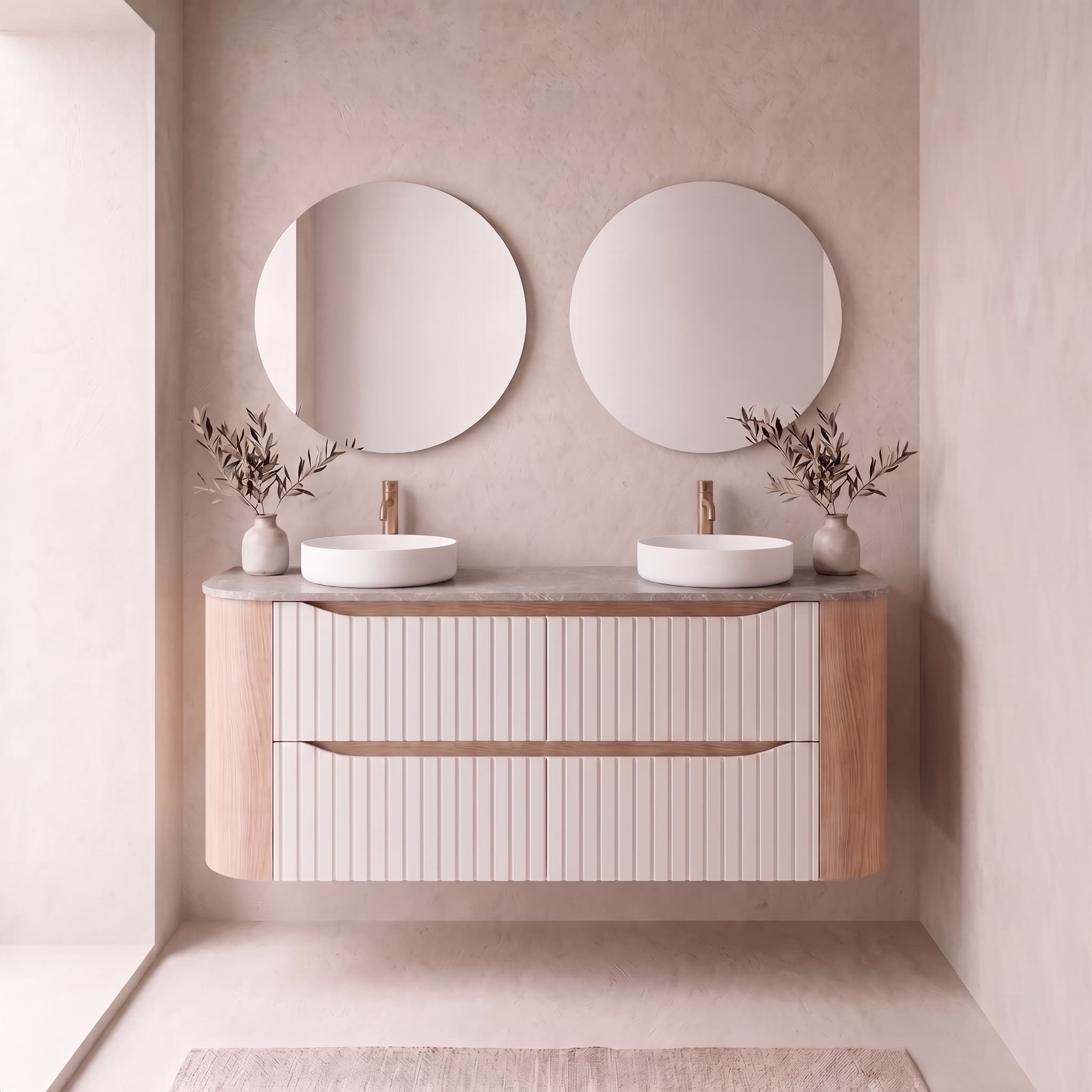 Mueble baño suspendido Aura TOP 2 o 4 Cajones con curva 60-80-100-120-140-160-180-200-240