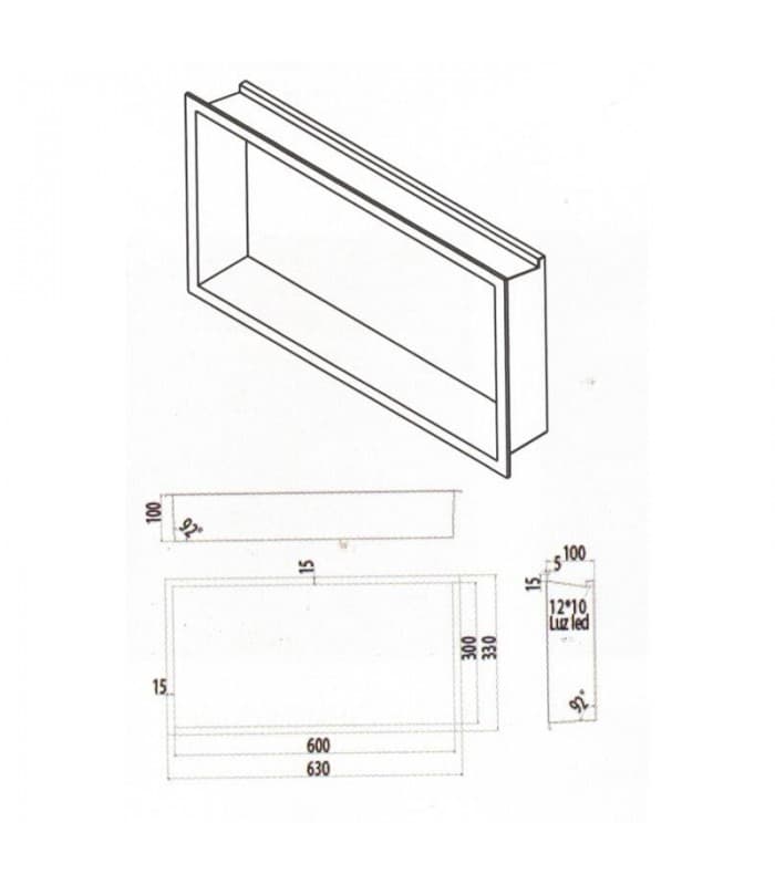 Hornacina para baño horizontal oro rosa cepillado con luz led Oceanic