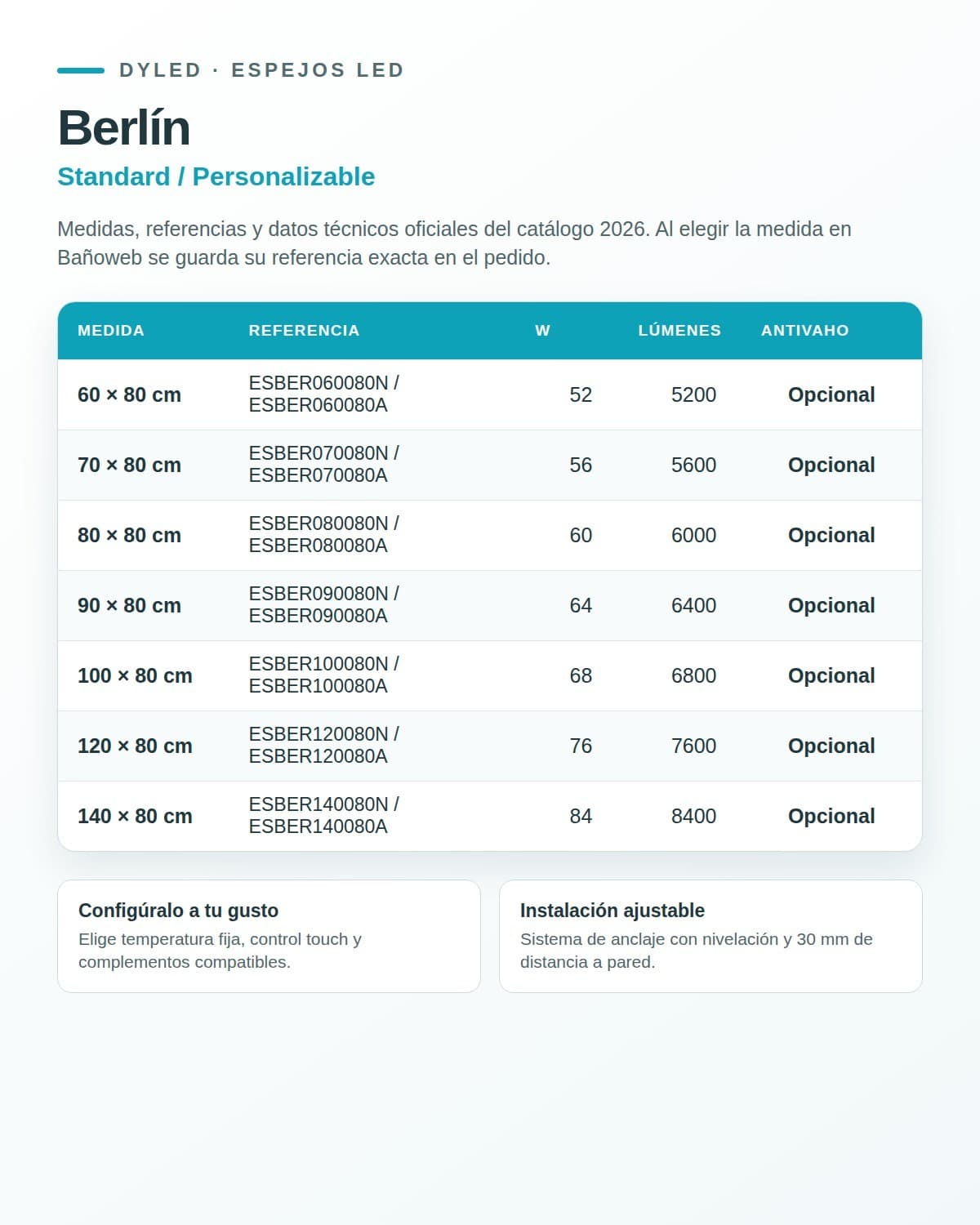 Espejo de baño LED Berlín de DYLED · Standard y Standard Pro
