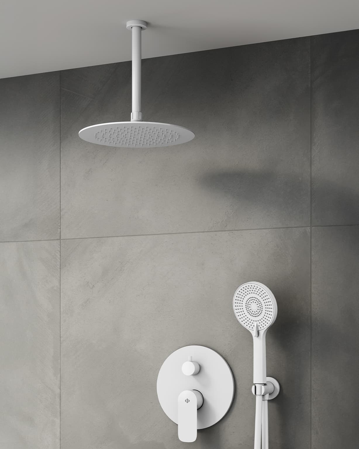 Conjunto de ducha empotrado monomando Cassio blanco con rociador de techo C3086CSBL-T