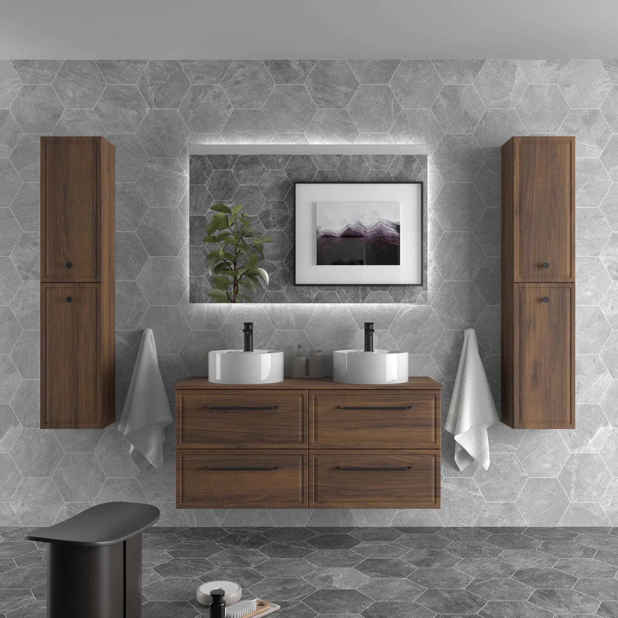 SALGAR RUNA Mueble de baño suspendido con lavabo Lisboa 140 2 pozas 4 colores
