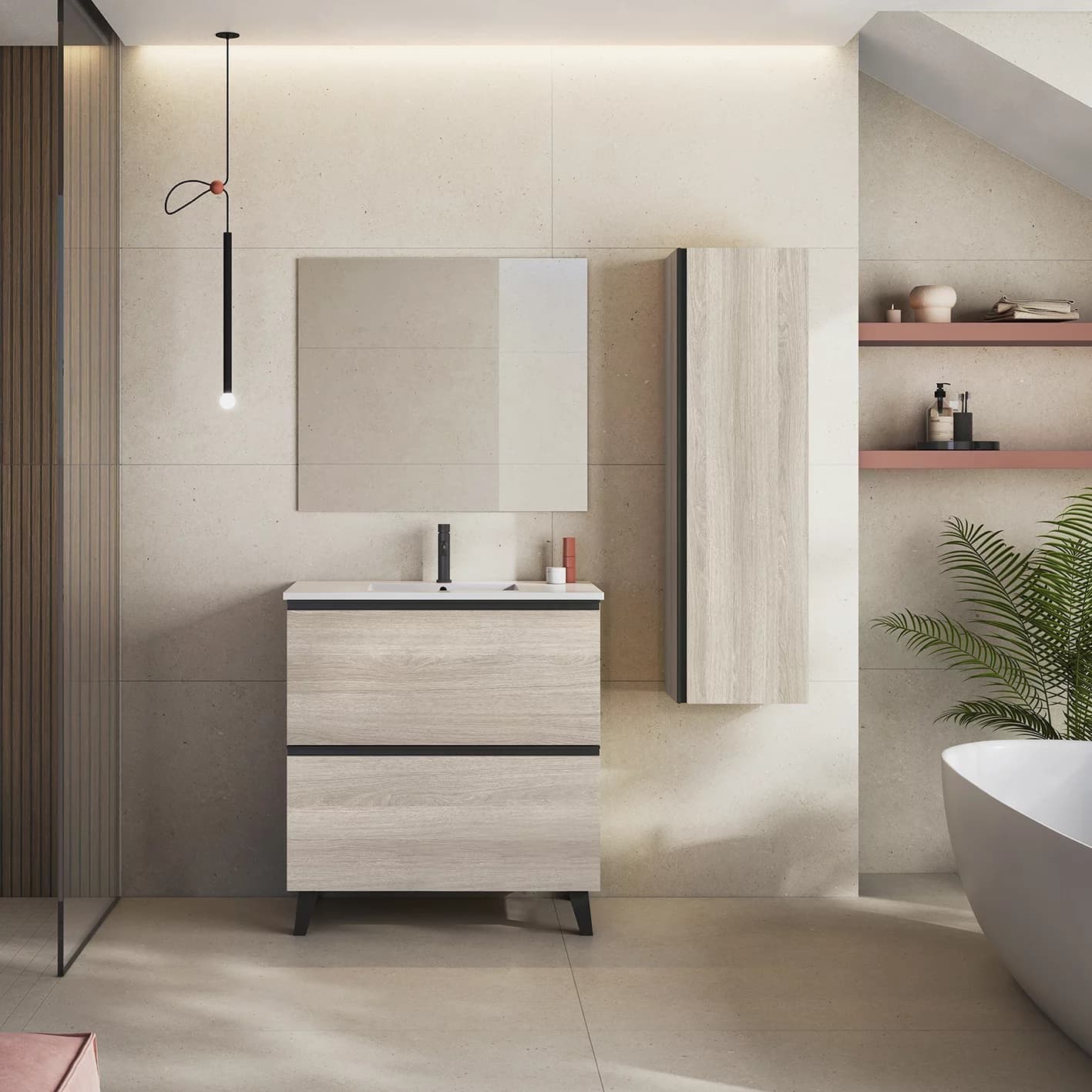 Pack oferta mueble de baño con patas Granada 2C Suelo Laminado de Visobath