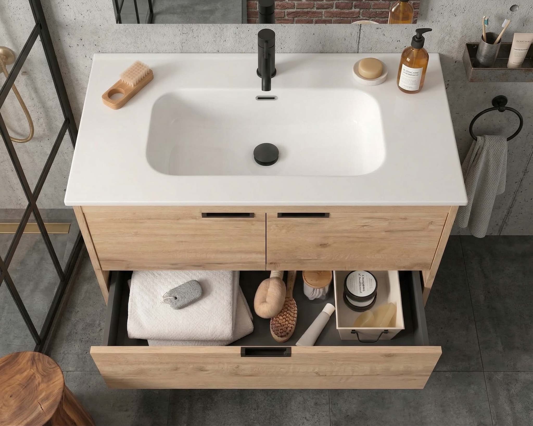 SALGAR CONTESSA Mueble de baño a suelo con lavabo 80 cm roble