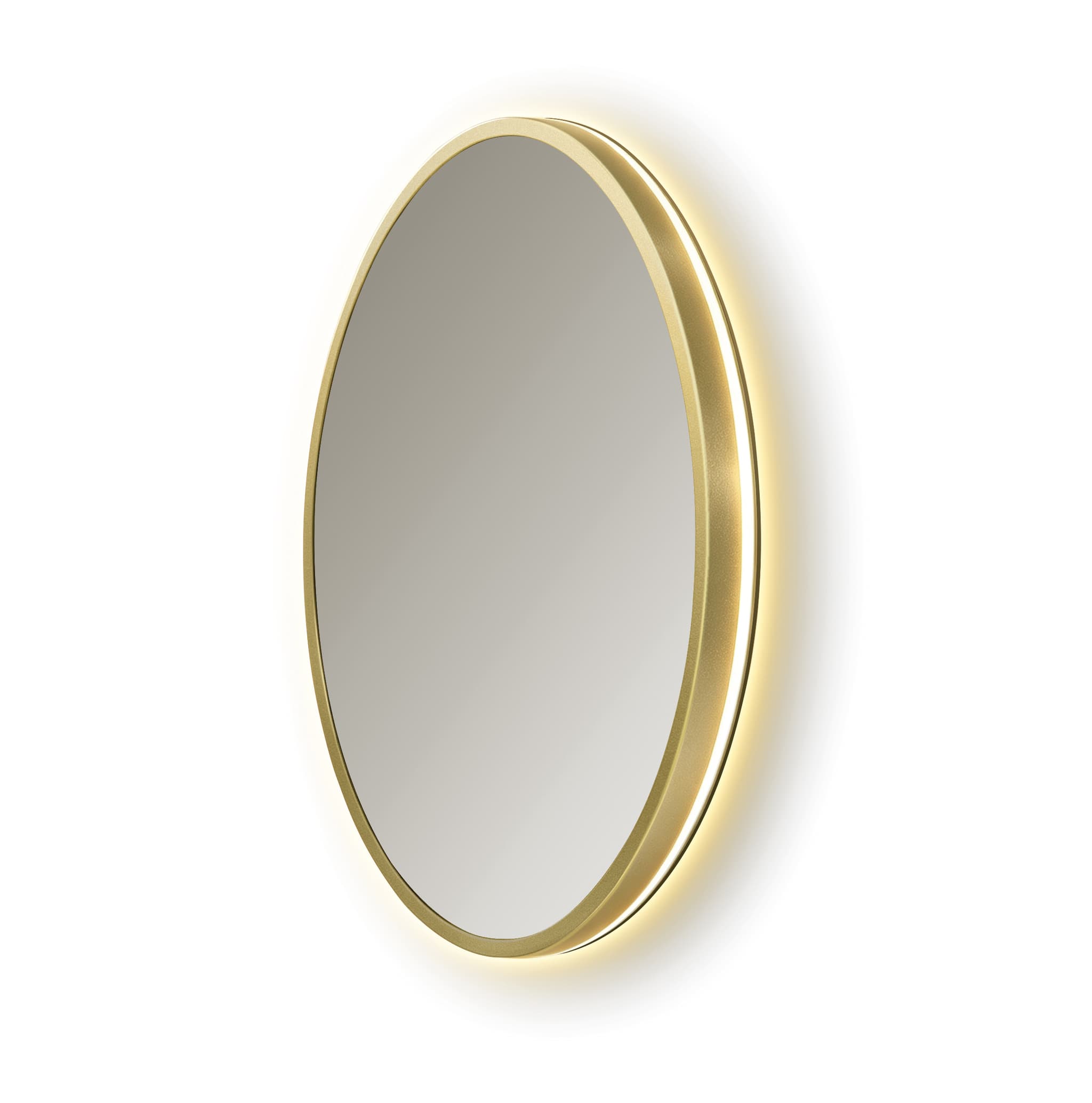 Espejo circular B-Cronos de Bath Stage, marco oro viejo y luz LED, Ø60-80 cm