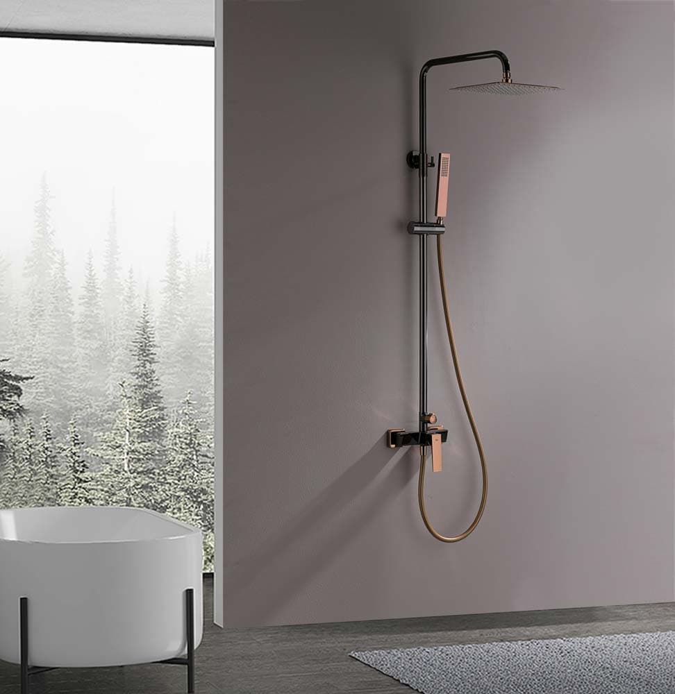 Conjunto de Ducha Monomando INFINITE Negro Cristal / Oro Rosa
