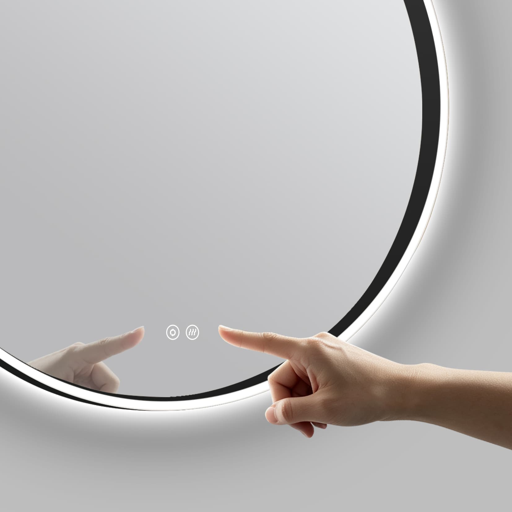 Espejo circular B-Apolo de Bath Stage, marco negro y luz LED, Ø60-80 cm