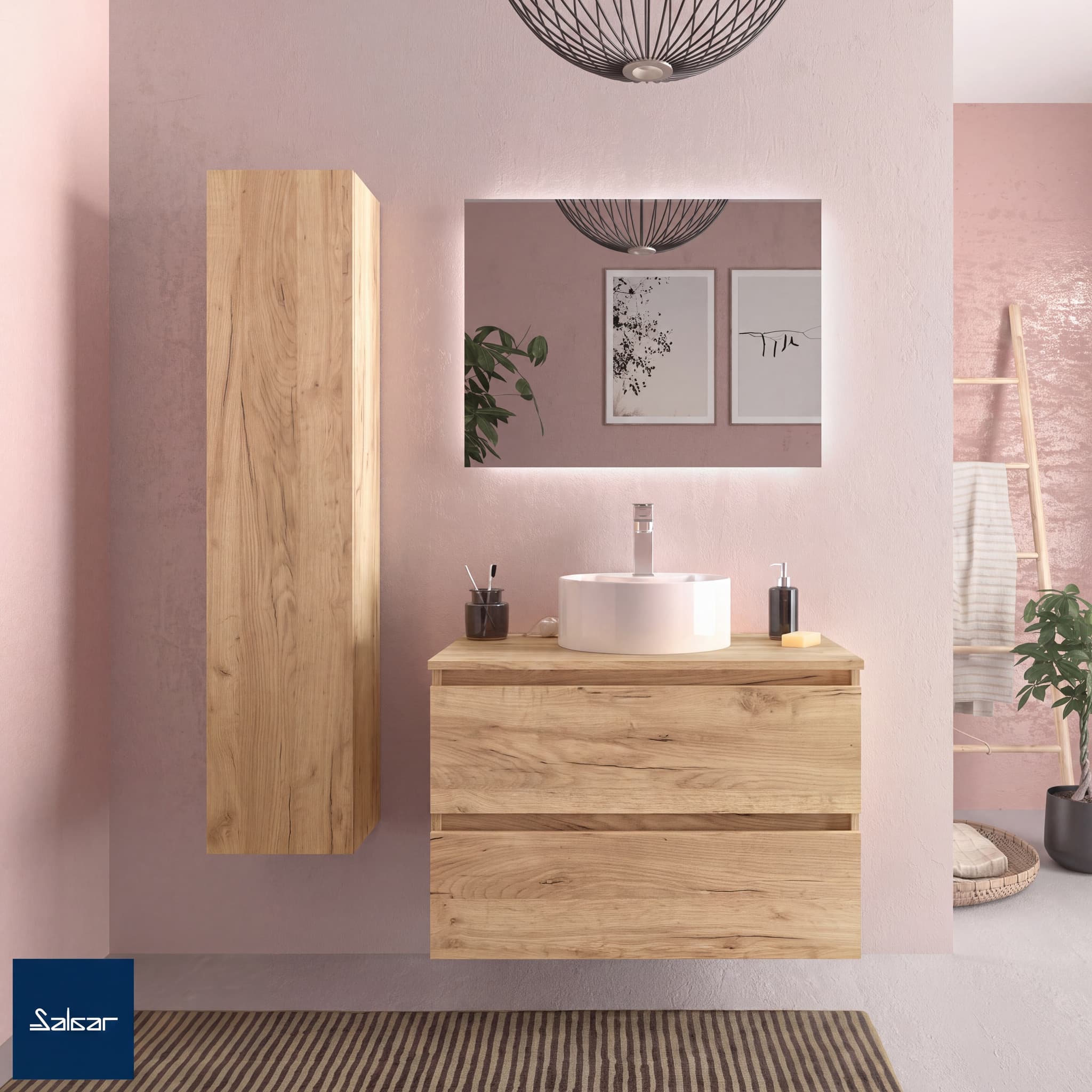 SALGAR BEQUIA Mueble de baño suspendido 60-70-80-100 con tapa Lavabo opcional.