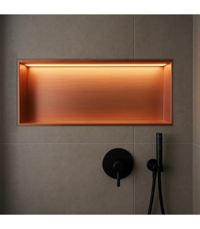 Hornacina para baño horizontal oro rosa cepillado con luz led Oceanic